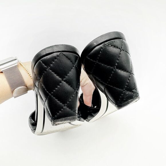 CHANEL 2022 Black Quilted Leather Slide Heels Size 38.5 Interlocking CC Mules - Picture 7 of 14